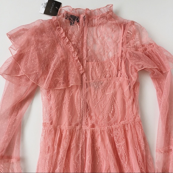 Topshop Pink Lace Ruffle Flute Mini Dress Bell 2 - Picture 5 of 5